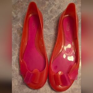 Furla Women's Orange and Pink Bow Jelly Flats